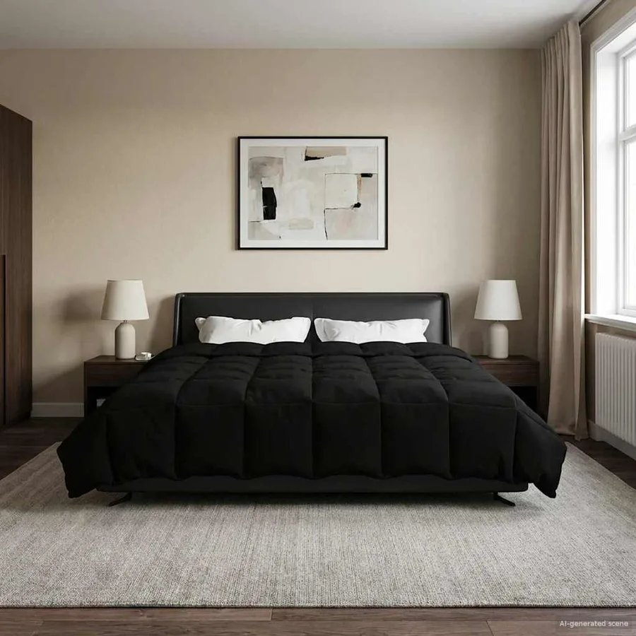 Duvet d'hiver Matelassé Noir 200 x 220 cm Microfibre - 4