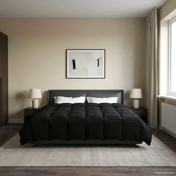 Duvet complet toute l'année Noir 200 x 200 cm Microfibre