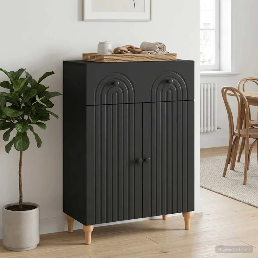 Buffet avec tiroir Noir 66 x 34,5 x 90 cm Bois d'ingénierie - 4