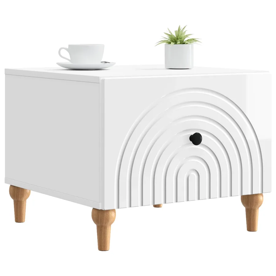 Table basse Blanc brillant 49 x 50 x 40 cm Bois d'ingénierie - 3