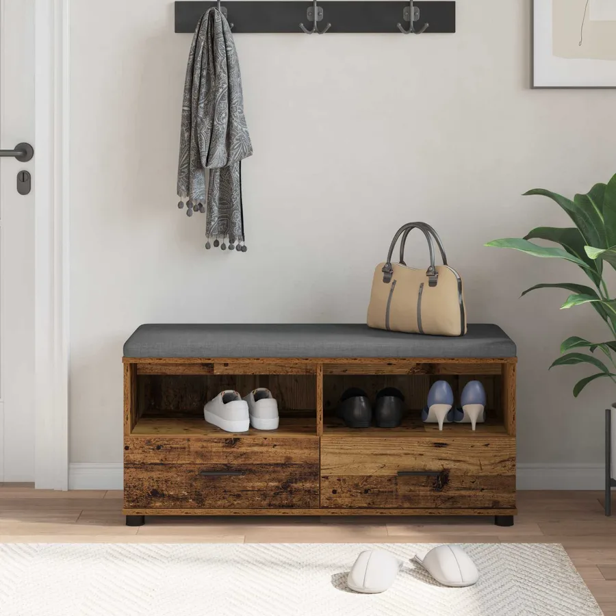 Banc d'entrée avec coussin Bois ancien 100 x 38 x 46 cm - 4
