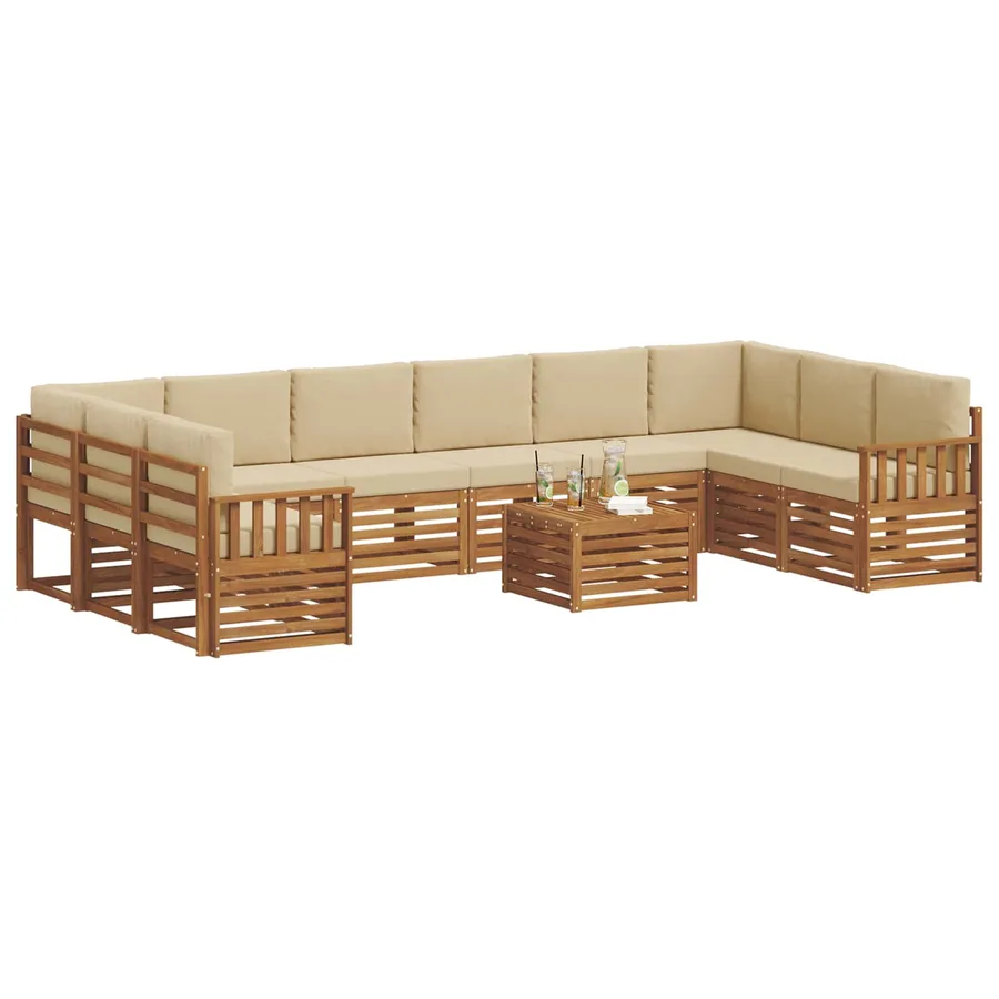 Ensemble de canapés d'extérieur 11 pcs Naturel et Beige - 3