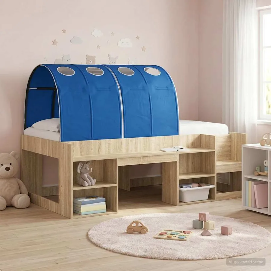 Tunnel de lit 2 pcs Bleu 211 x 67,5 x 2 cm Polyester
