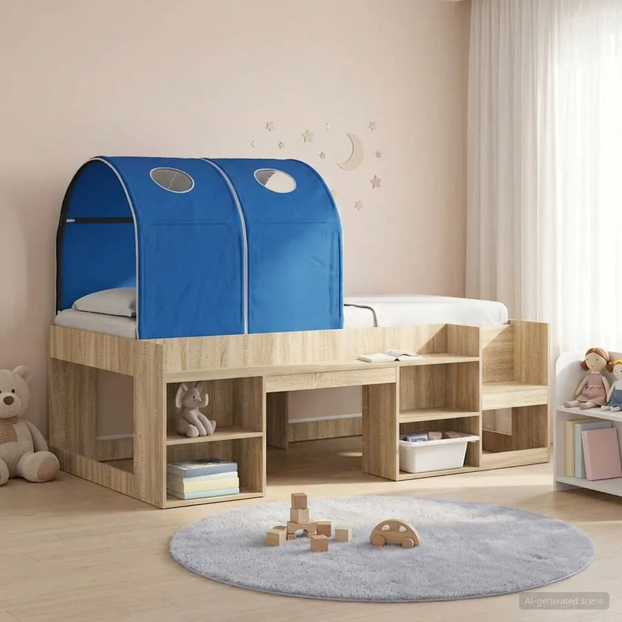 Tunnel de lit 2 pcs Bleu 211 x 52,5 x 2 cm Polyester