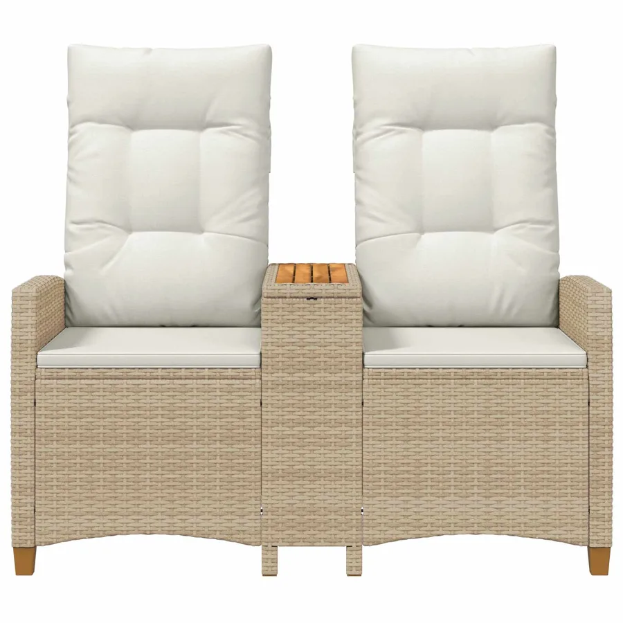 Banc inclinable avec table Beige et blanc crème polyrotin - 4