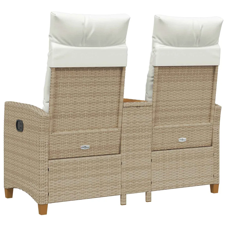 Banc inclinable avec table Beige et blanc crème polyrotin - 6