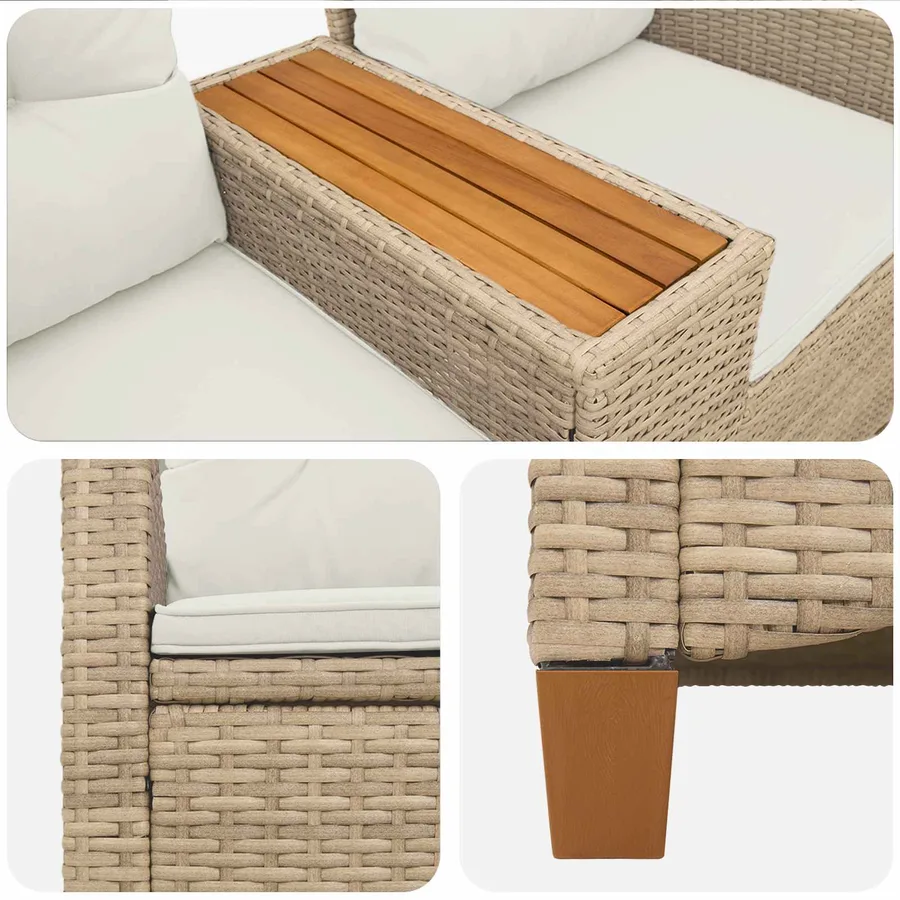 Banc inclinable avec table Beige et blanc crème polyrotin - 7
