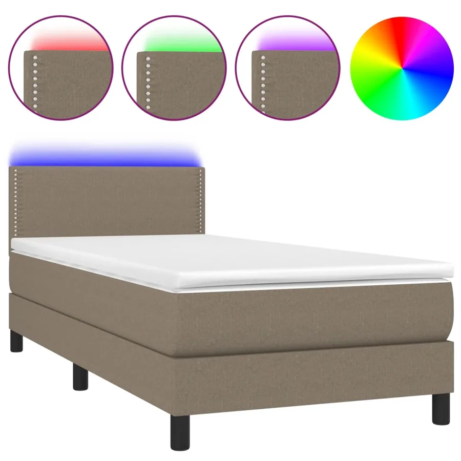 Sommier à lattes de lit avec matelas LED Taupe 90x190 cm Tissu - 2
