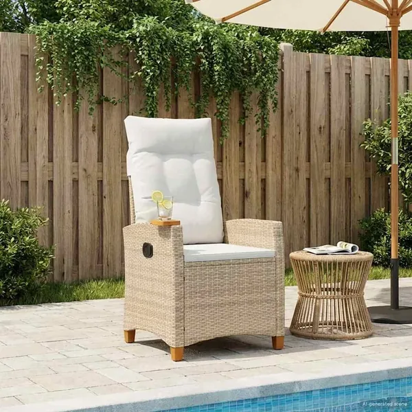Chaise inclinable avec plateau à thé 62 x 64 x 112 cm polyrotin