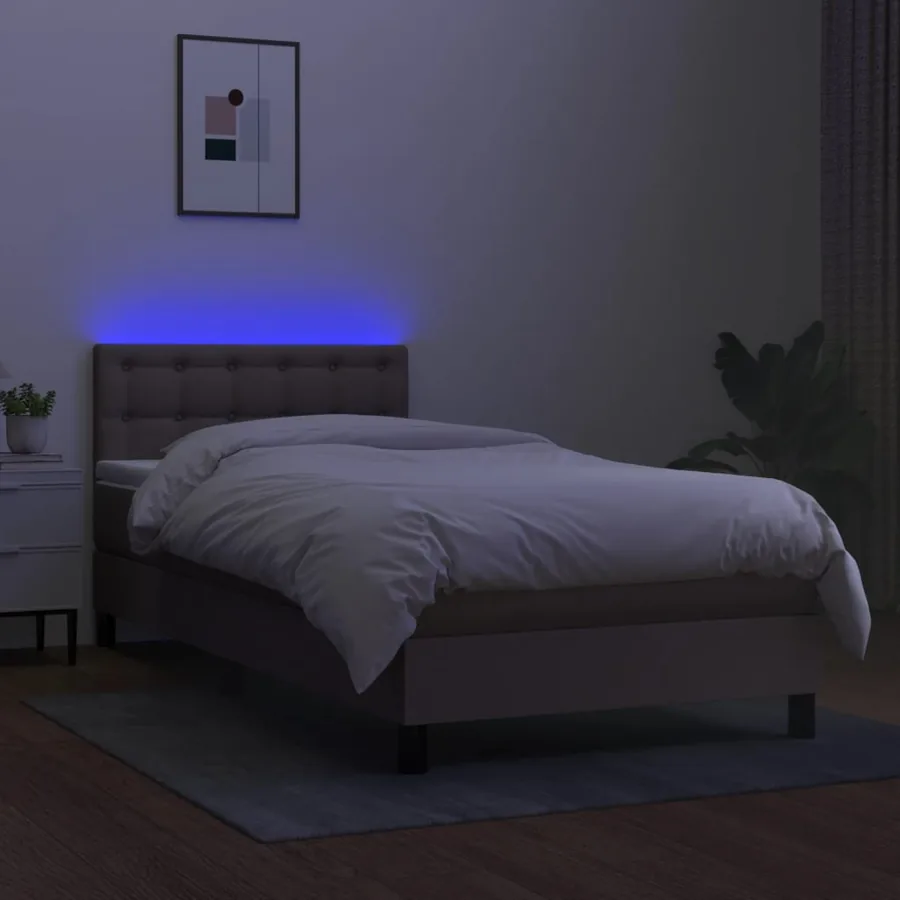 Sommier à lattes de lit avec matelas LED Taupe 90x190 cm Tissu - 4