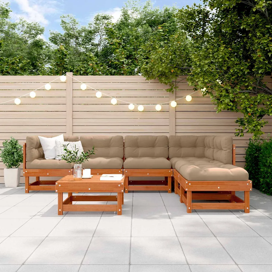 Ensemble de salon de jardin 7 pcs Brun cire Bois de pin massif