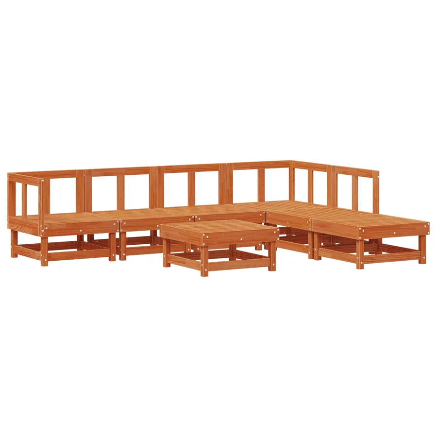 Ensemble de salon de jardin 7 pcs Brun cire Bois de pin massif - 3