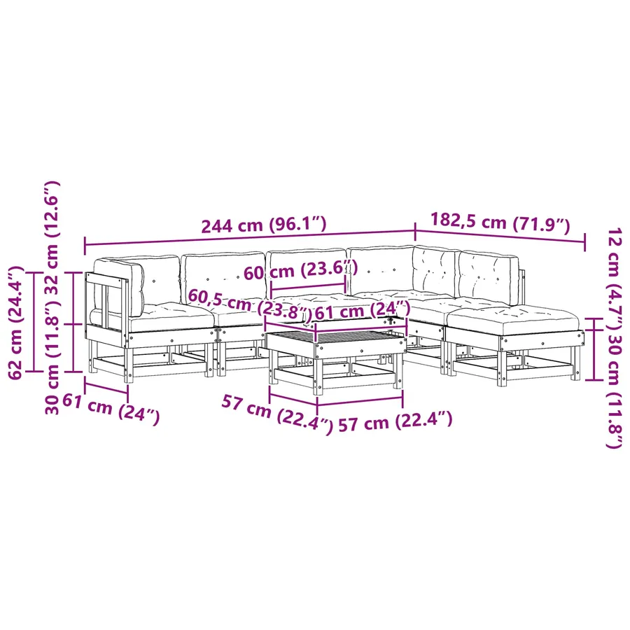 Ensemble de salon de jardin 7 pcs Brun cire Bois de pin massif - 9