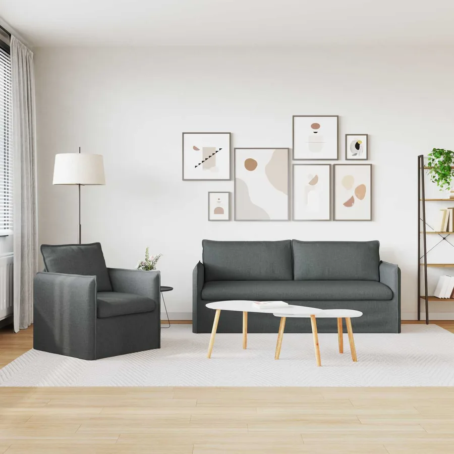 Ensemble de Canapés 2 pcs Gris foncé 196 x 82 x 85 cm Tissu - 3