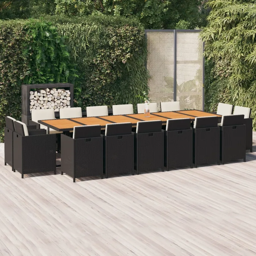 Ensemble à manger de jardin coussins 17 pcs Résine tressée Noir