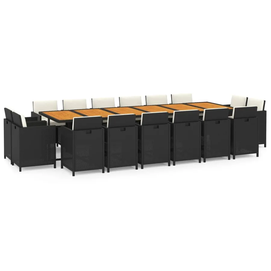 Ensemble à manger de jardin coussins 17 pcs Résine tressée Noir - 2