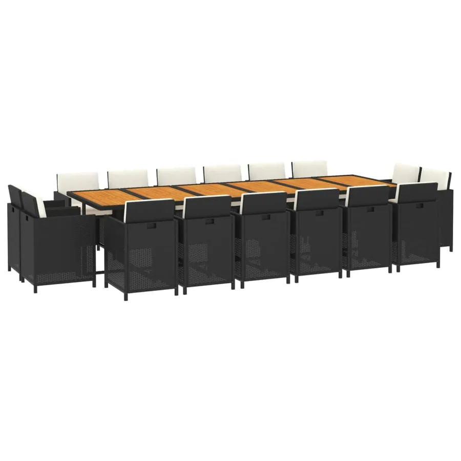 Ensemble à manger de jardin coussins 17 pcs Résine tressée Noir - 3