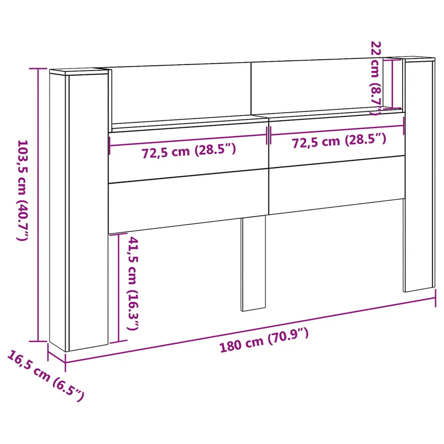 Cabinet de Tête de Lit avec LED Blanc 180 x 16,5 x 103,5 cm - 13