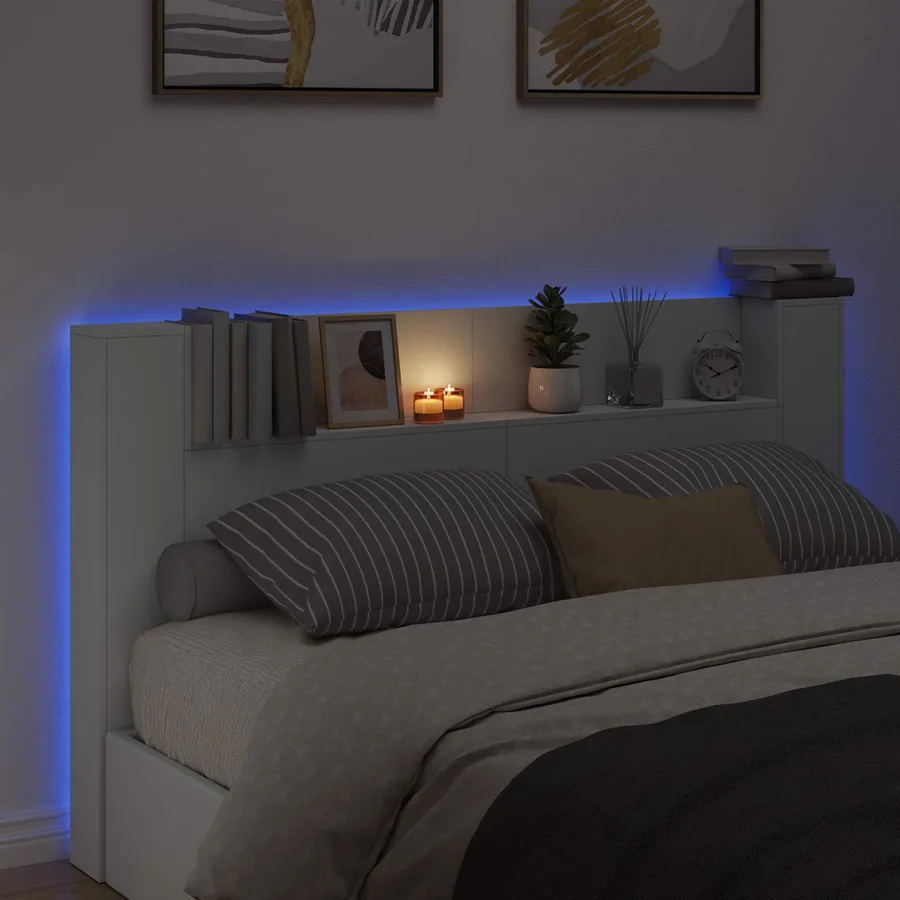 Cabinet de Tête de Lit avec LED Blanc 180 x 16,5 x 103,5 cm - 4