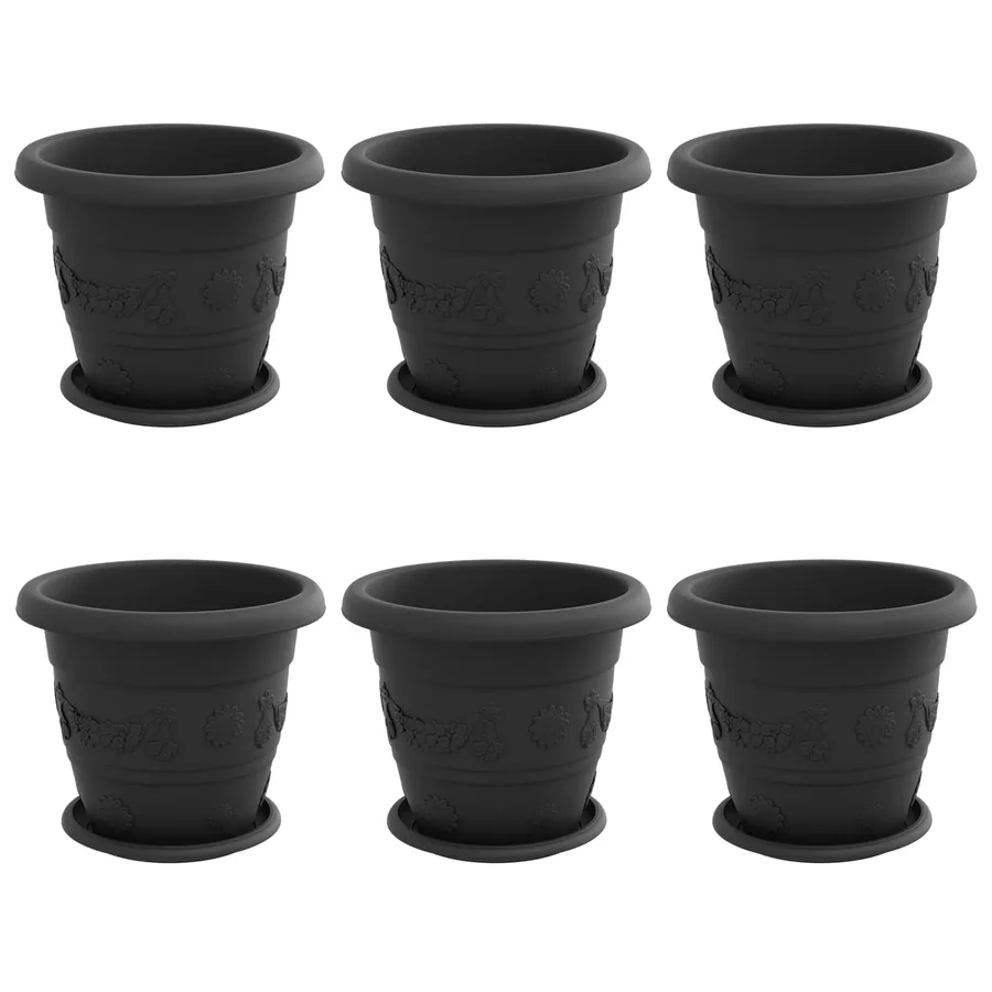 Pots de plantes 6 pcs Noir Ø 26 x 21.5 cm Plastique - 2