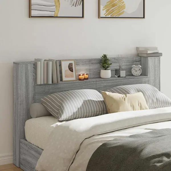 Cabinet de Tête de Lit avec LED Gris Sonoma Bois d'ingénierie