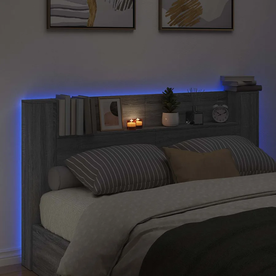Cabinet de Tête de Lit avec LED Gris Sonoma Bois d'ingénierie - 4