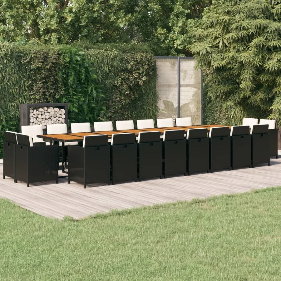 Ensemble à manger de jardin 21pcs coussins noir résine tressée