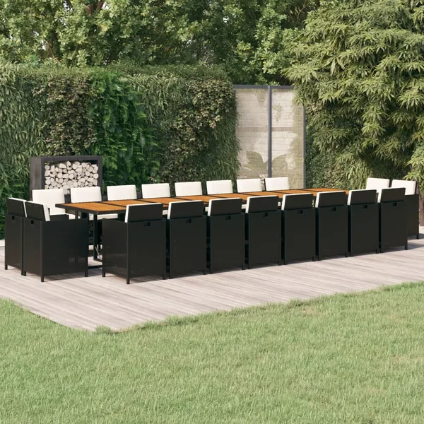 Ensemble à manger de jardin 21pcs coussins noir résine tressée