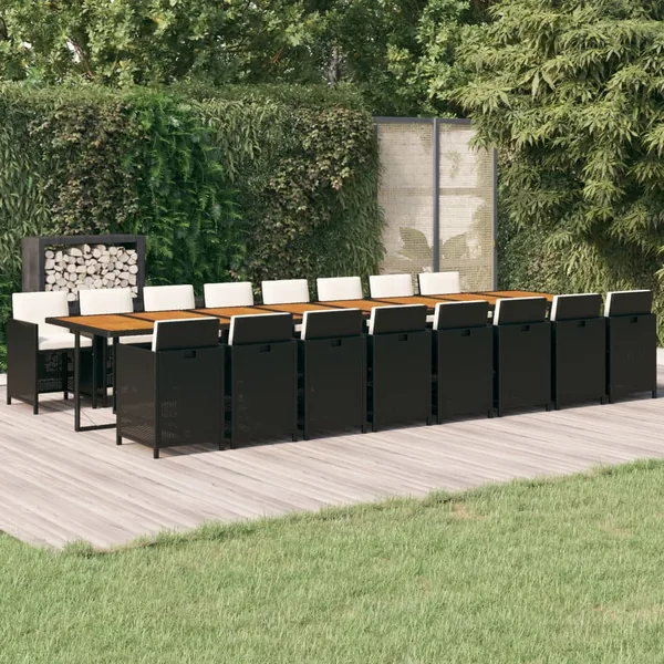 Ensemble à manger de jardin 17 pcs coussins noir résine tressée