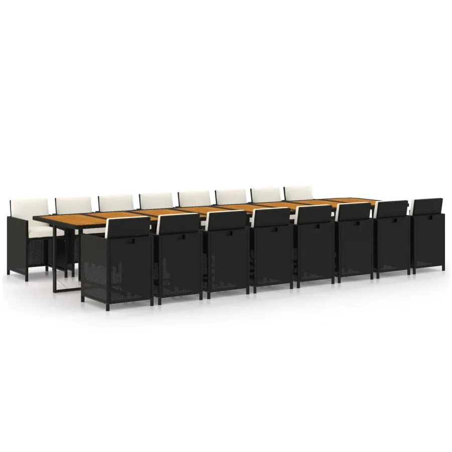 Ensemble à manger de jardin 17 pcs coussins noir résine tressée - 2