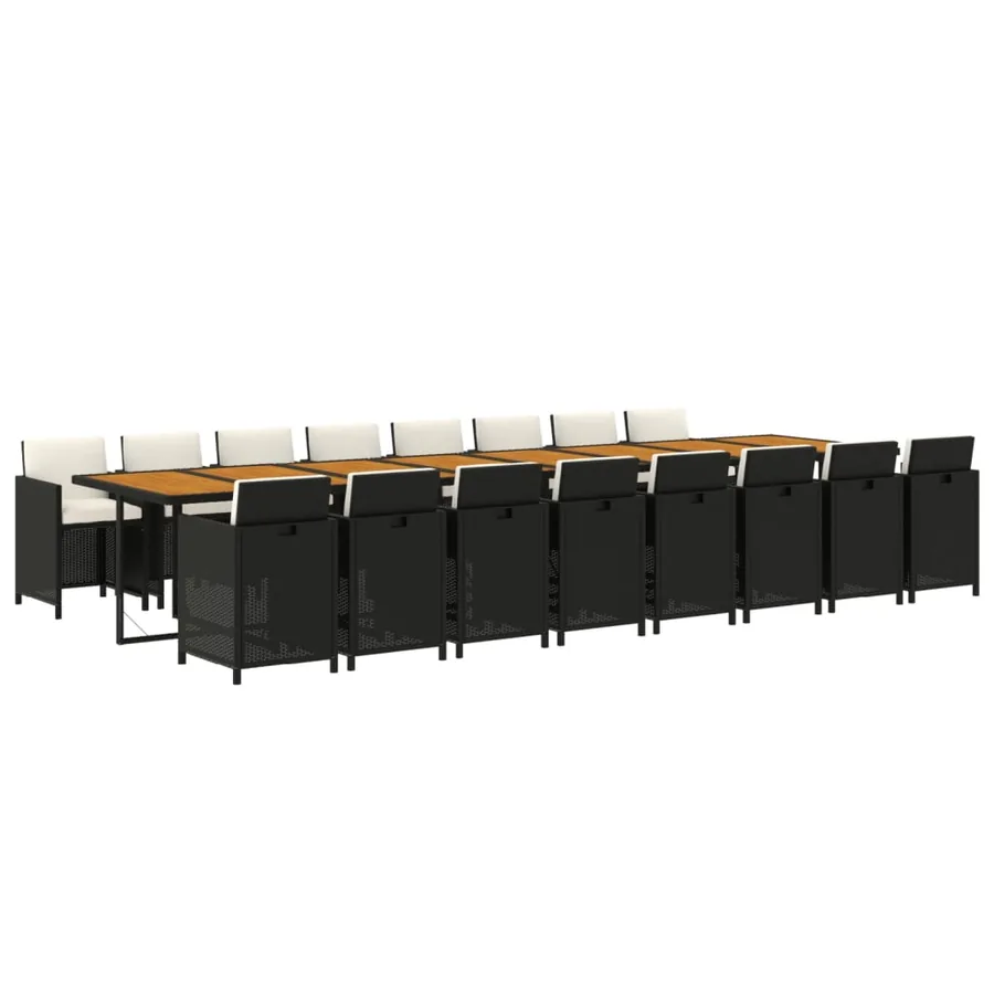 Ensemble à manger de jardin 17 pcs coussins noir résine tressée - 3