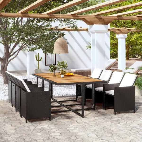 Ensemble à manger d'extérieur 13 pcs coussins Résine tressée