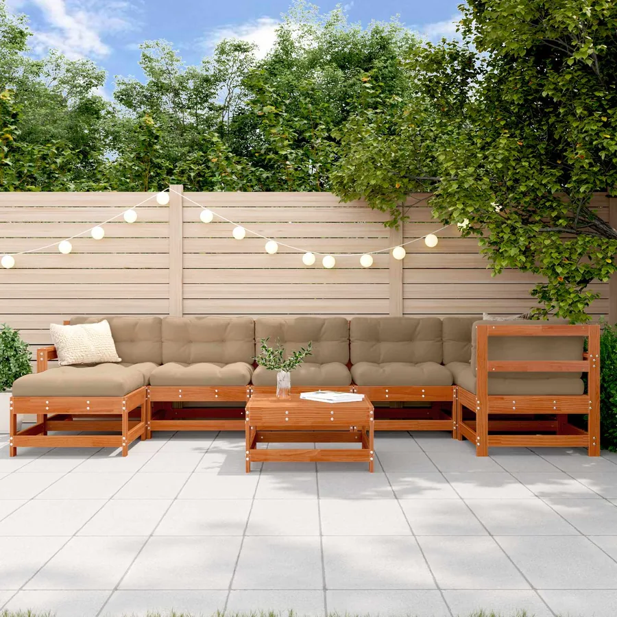 Ensemble de salon de jardin 8 pcs Pin brun ciré Pin massif