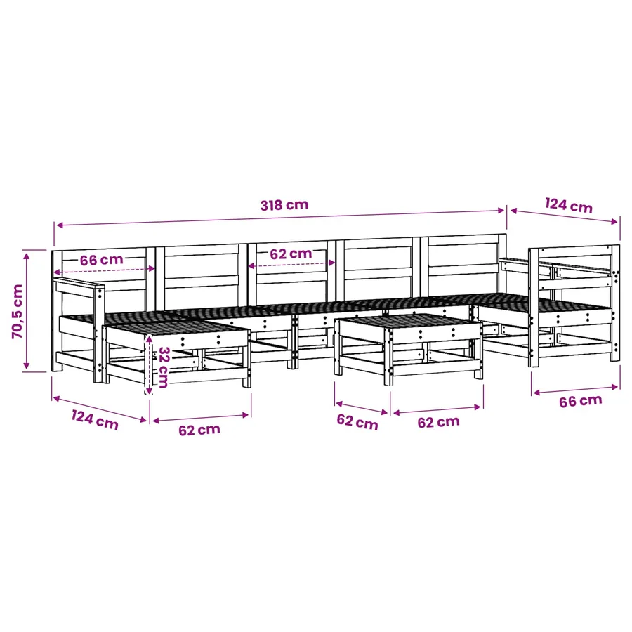 Ensemble de salon de jardin 8 pcs Pin brun ciré Pin massif - 7