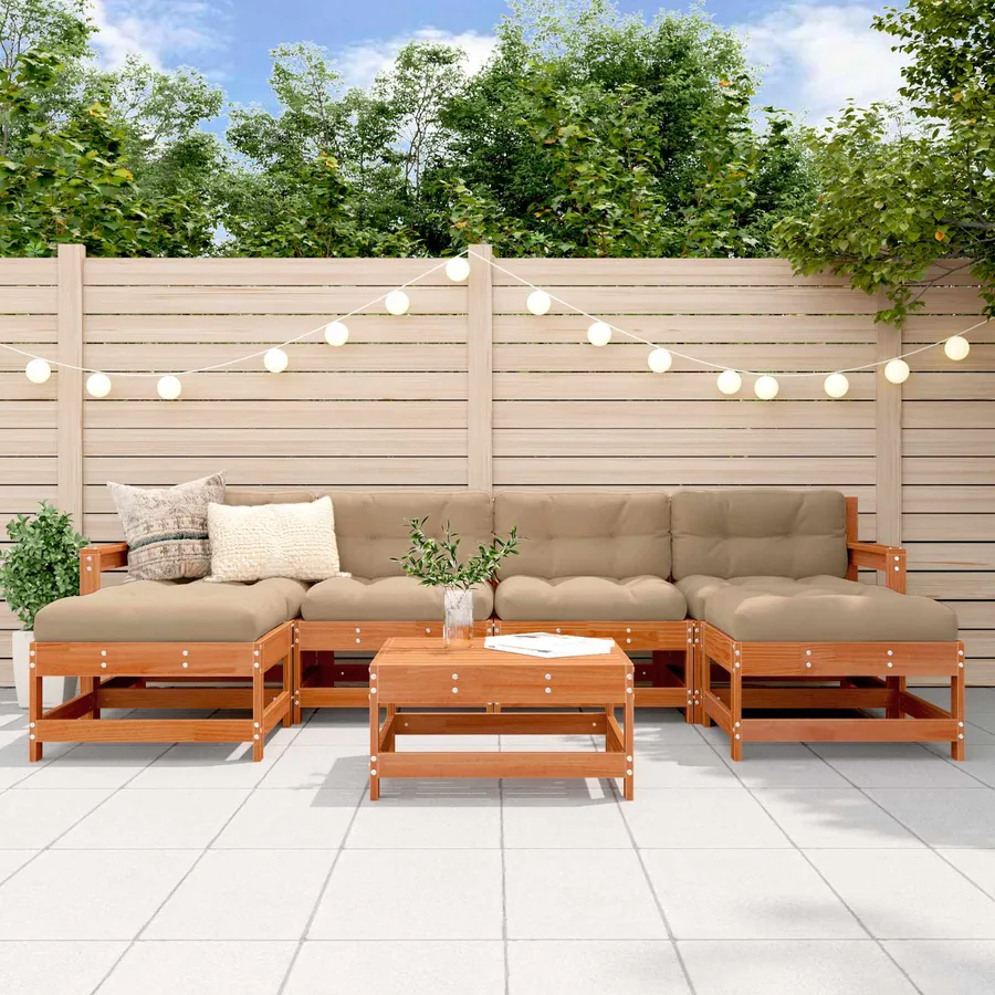 Ensemble de salon de jardin 7 pcs Pin brun ciré