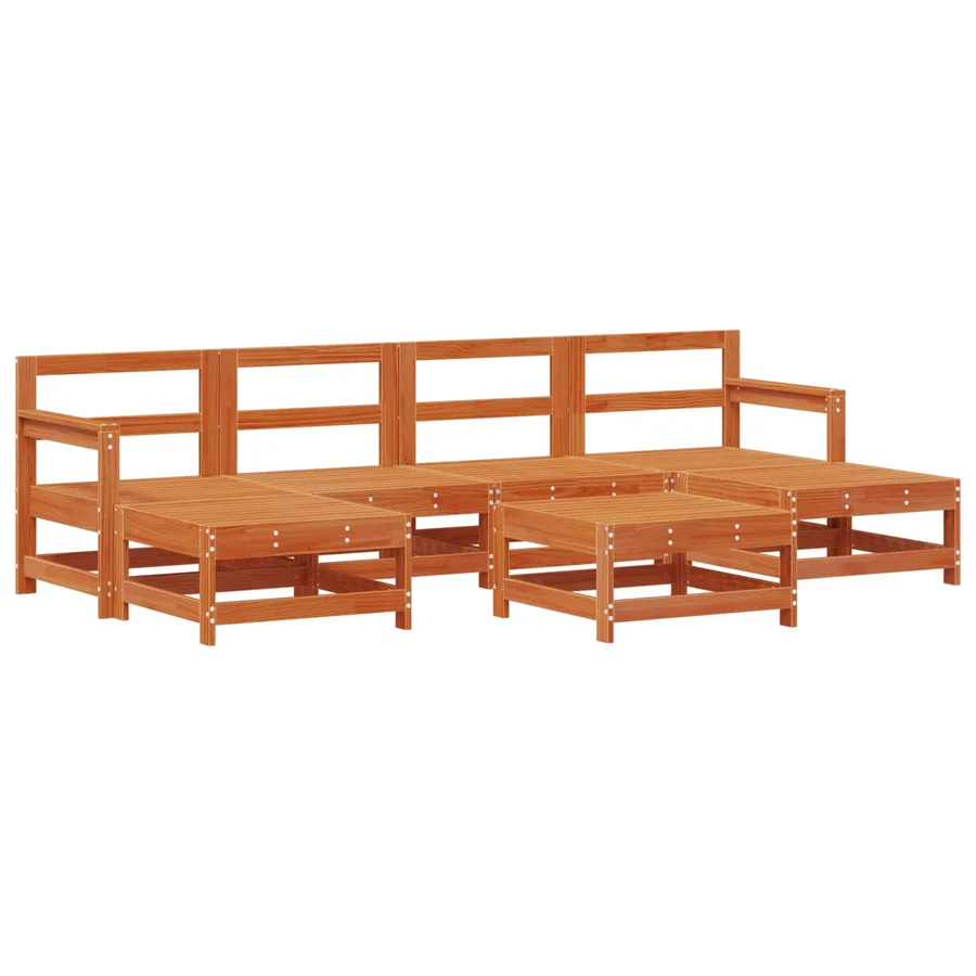 Ensemble de salon de jardin 7 pcs Pin brun ciré - 3