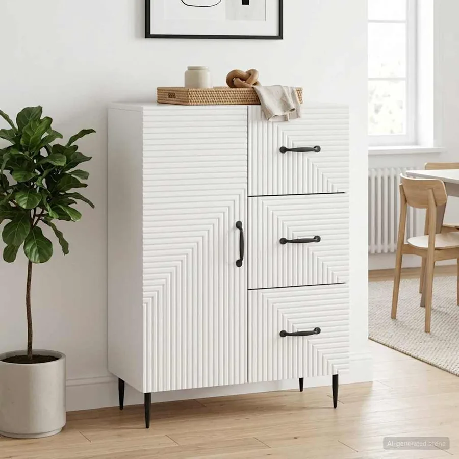 Buffet Blanc brillant 66 x 34,5 x 89,5 cm Bois d'ingénierie