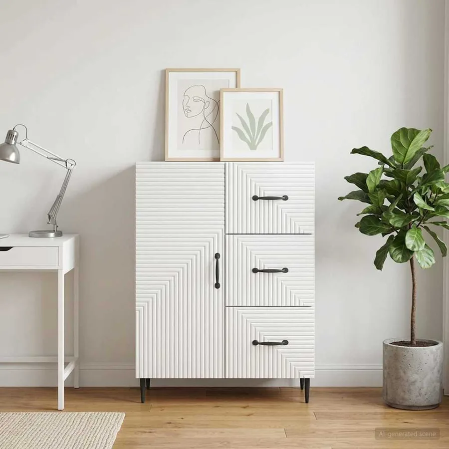 Buffet Blanc brillant 66 x 34,5 x 89,5 cm Bois d'ingénierie - 4