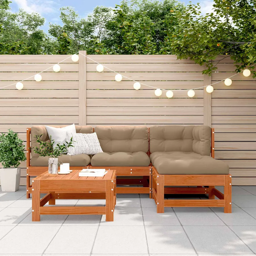 Ensemble de salon de jardin 5 pcs Brun Ciré Pin massif