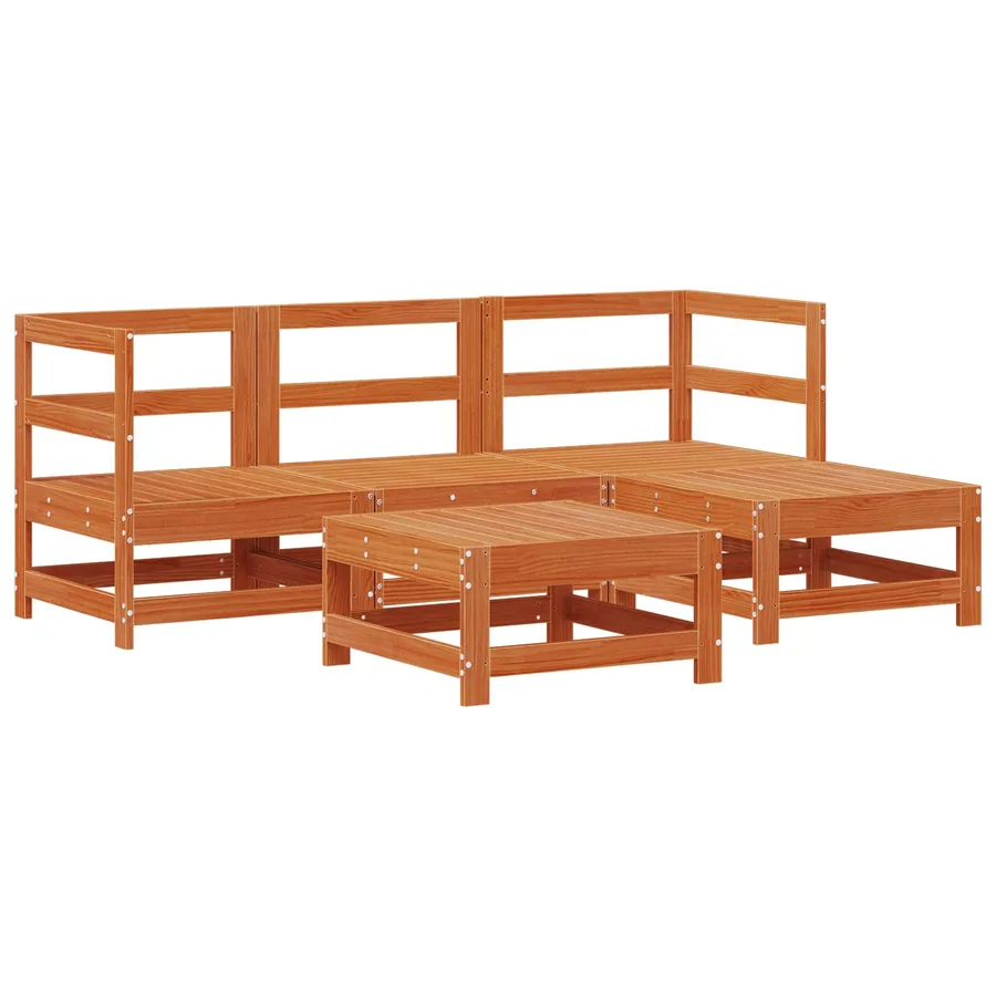 Ensemble de salon de jardin 5 pcs Brun Ciré Pin massif - 2