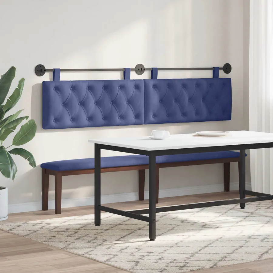 Tête de lit suspendue Avec lumière LED Bleu police Velours - 4