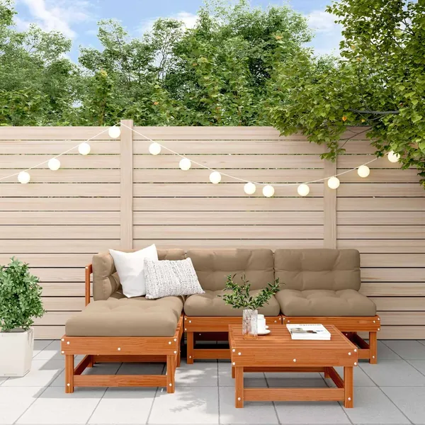 Ensemble de salon de jardin 5 pcs Brun Ciré Pin massif