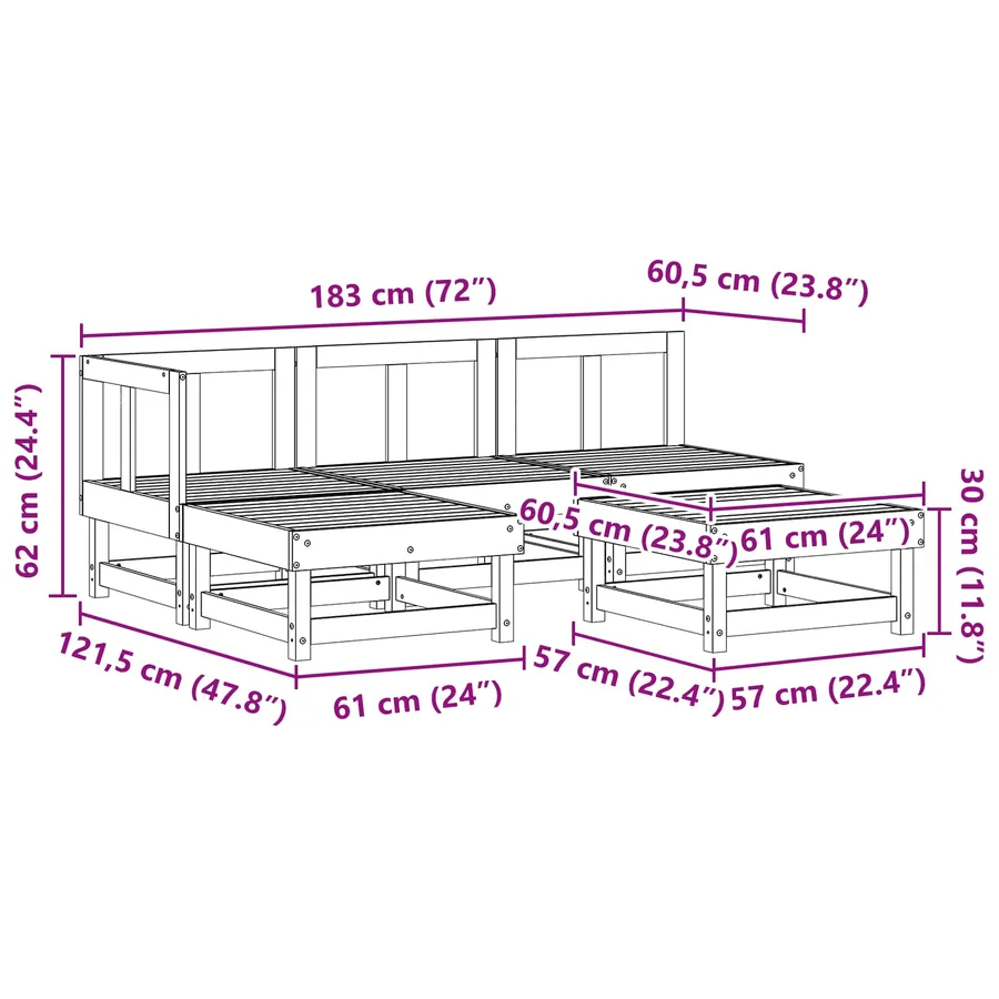 Ensemble de salon de jardin 5 pcs Brun Ciré Pin massif - 7