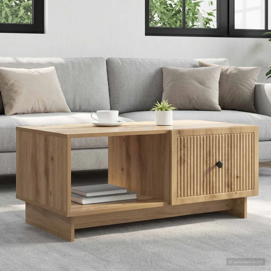 Table basse Chêne artisanal 90 x 50 x 40 cm Bois d'ingénierie
