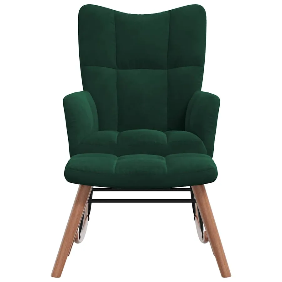 Chaise à bascule avec repose-pied Vert foncé Velours - 4