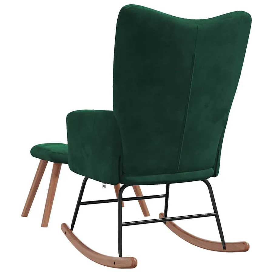 Chaise à bascule avec repose-pied Vert foncé Velours - 9