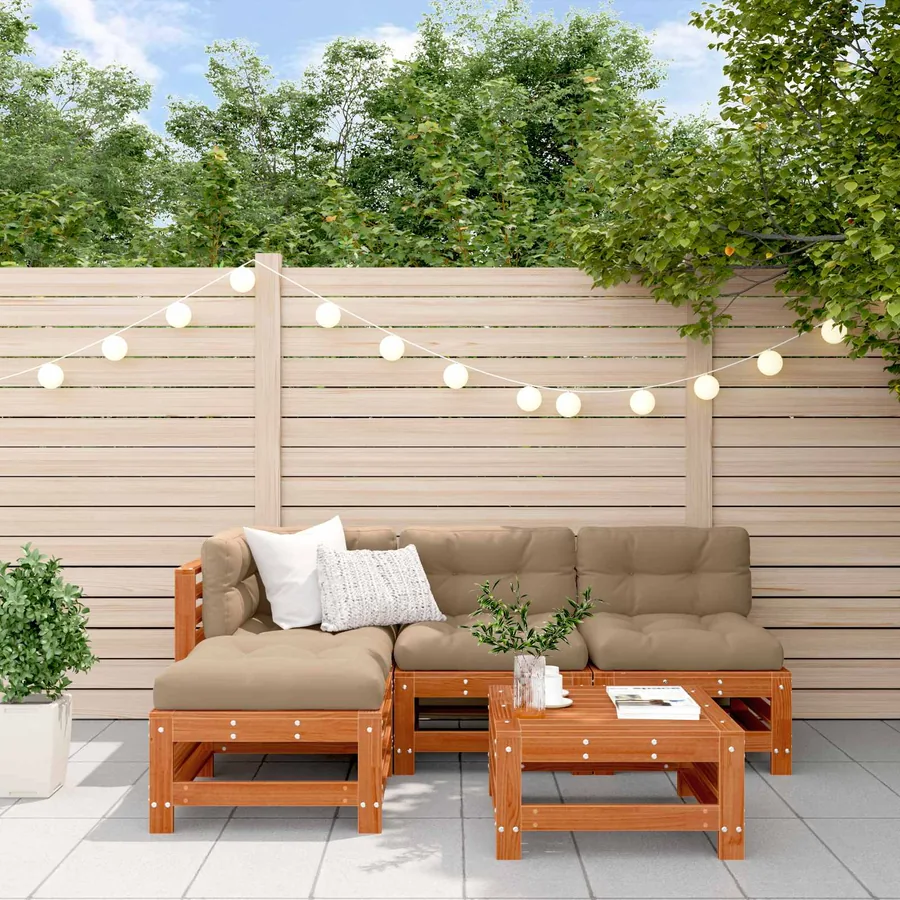Ensemble de salon de jardin 5 pcs Brun Ciré Pin massif