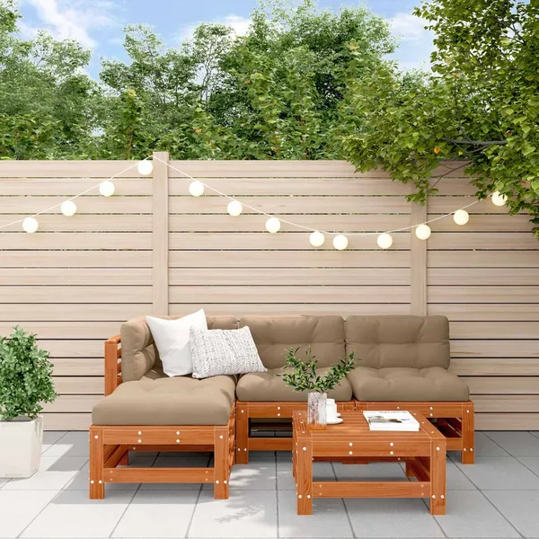 Ensemble de salon de jardin 5 pcs Brun Ciré Pin massif