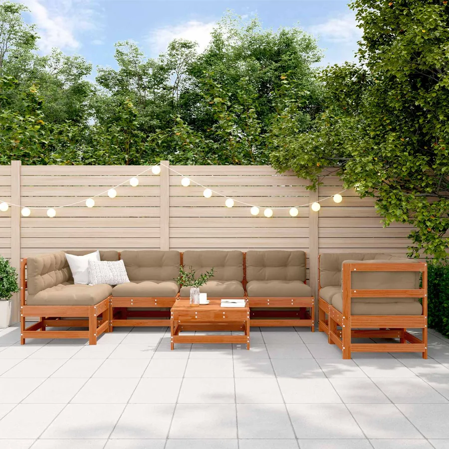 Ensemble de salon de jardin 8 pcs Brun Ciré Pin massif