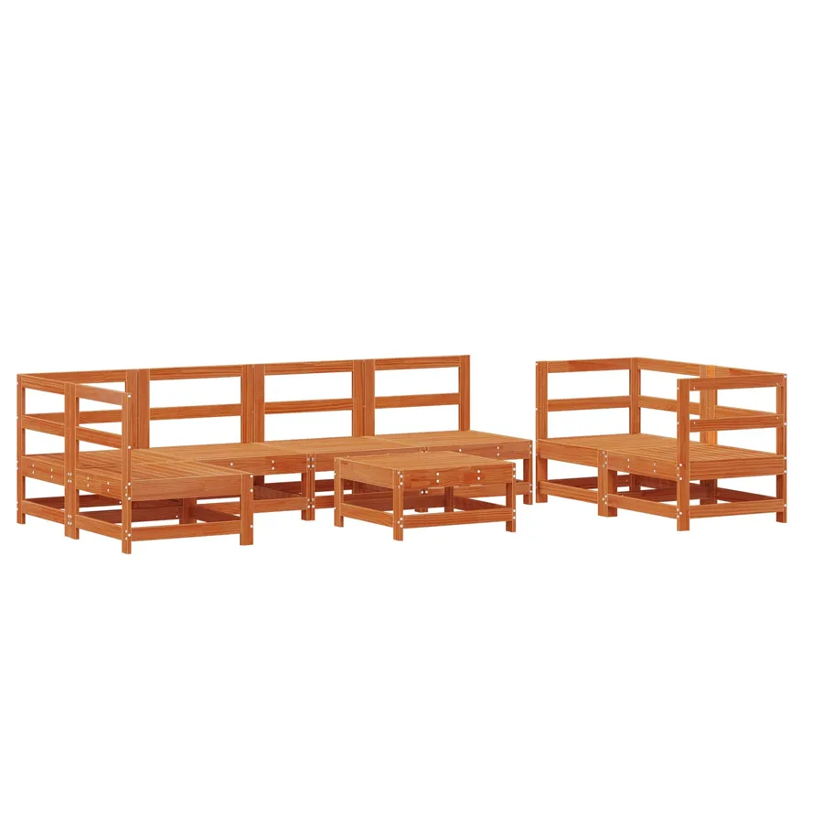 Ensemble de salon de jardin 8 pcs Brun Ciré Pin massif - 2
